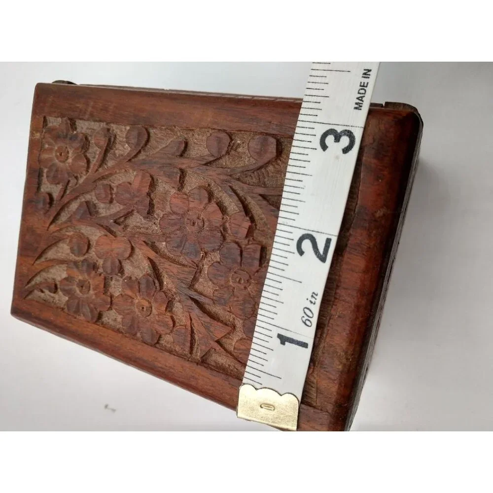 Hand-Carved Floral Wooden Keepsake Box With Hinged Lid
